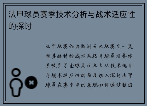 法甲球员赛季技术分析与战术适应性的探讨